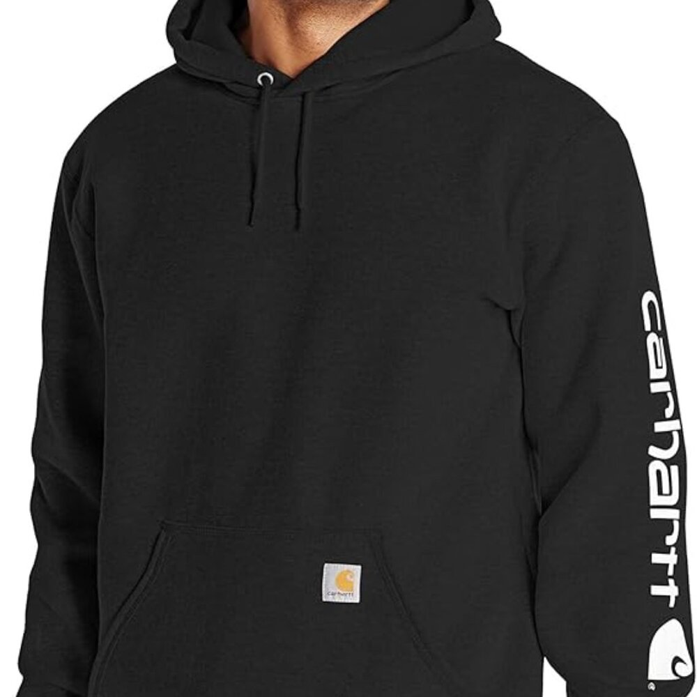 Carhartt Signature Sleeve Logo Midweight Hooded Sweatshirt for Men - Black Small